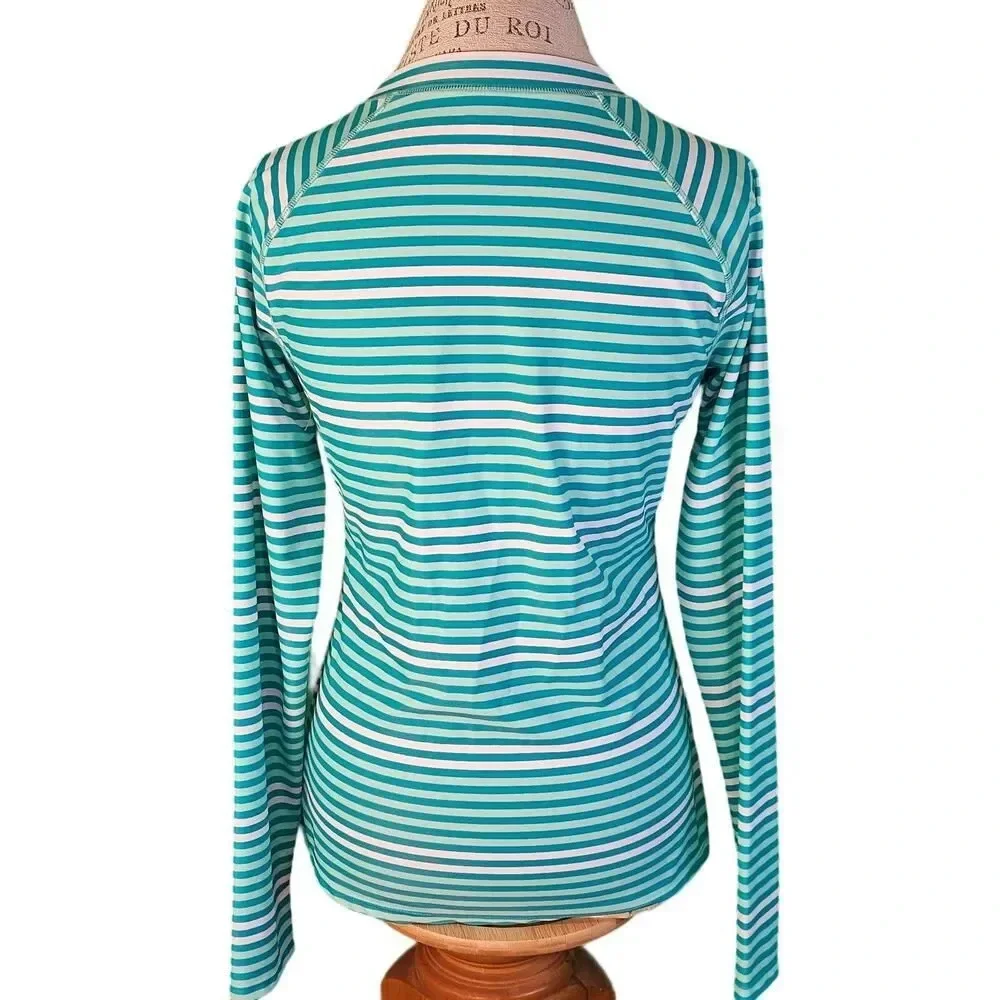 NWOT‎ Cabana Life Green White Striped Zipper Rashguard Long Sleeve Shirt Large